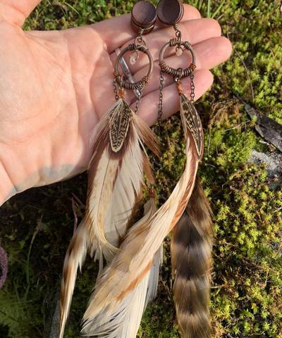 XL Long Feather Earrings Plugs 12mm image 2